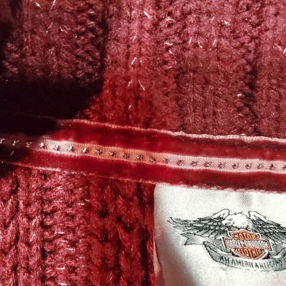 Harley Davidson Sweater Womens Large Red Shawl Collar Asymmetrical Zip Cardigan - Picture 7 of 10